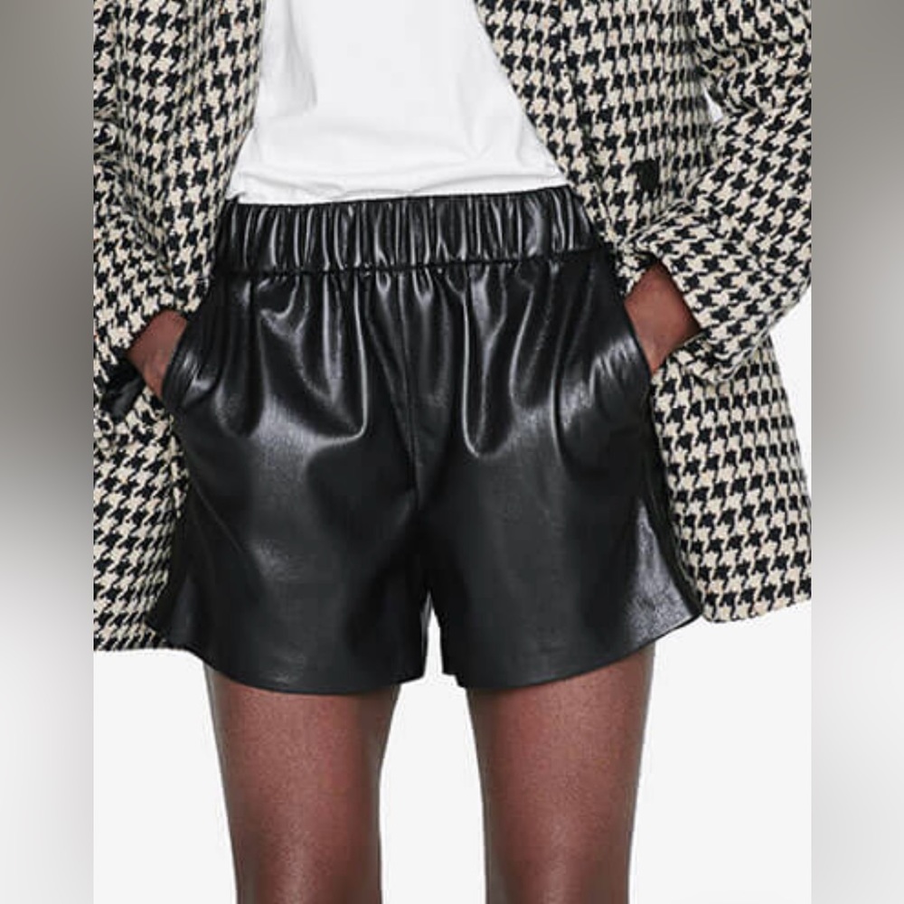 Anine Bing Sofia black faux leather shorts
